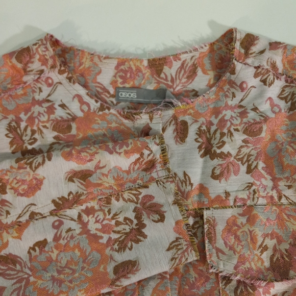 NWT | ASOS Floral Jacquard Cropped Blazer with Raw Edge Details | UK 12/US 8 - Picture 7 of 9